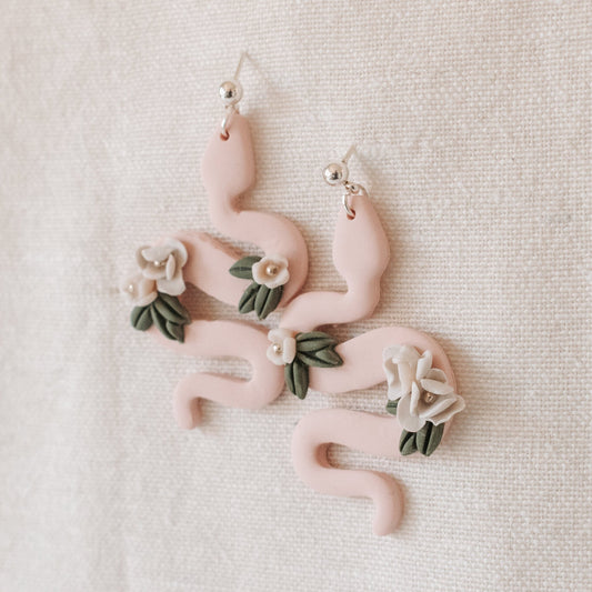 Pink Peony Snake Earrings - Claymore NZ - Earrings